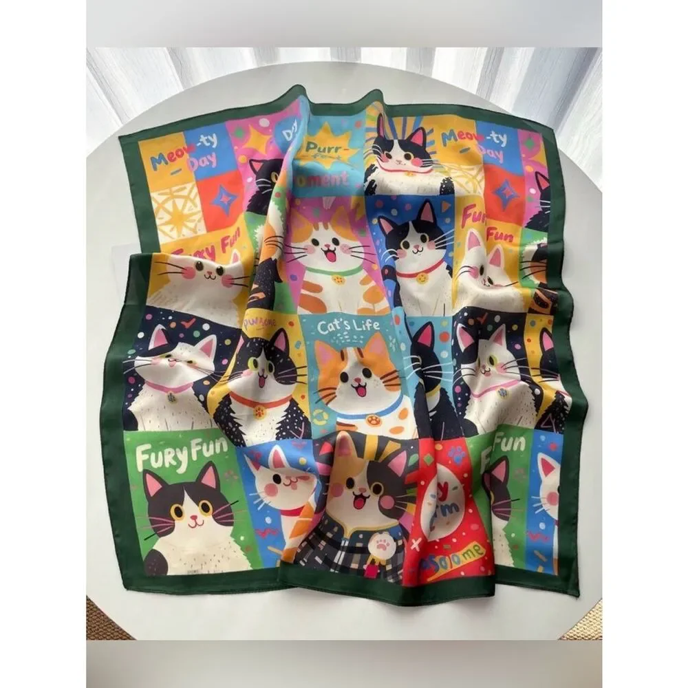 Colorful Cat Print Scarf M798